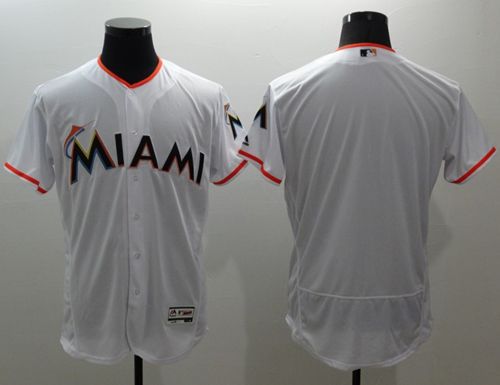 marlins Blank White Flexbase Authentic Collection Stitched MLB Jersey - Click Image to Close